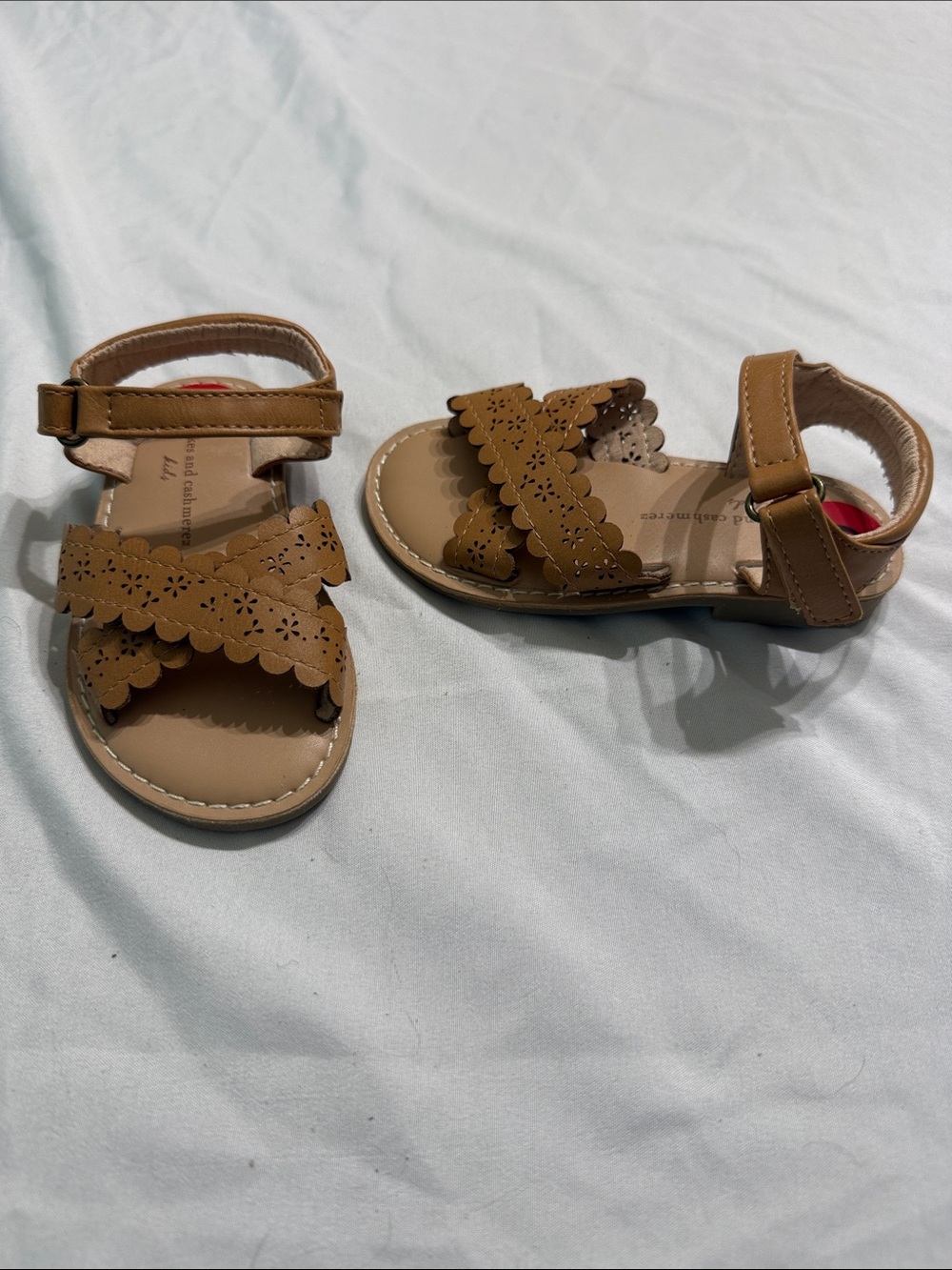 cupcakes & cashmere Tan Scalloped Floral Strap Kids Sandals